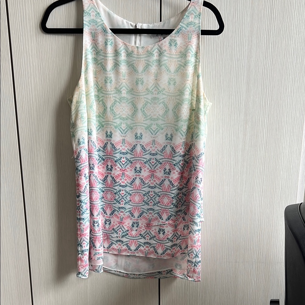 CAbi Green and Pink Sleeveless Tank Top